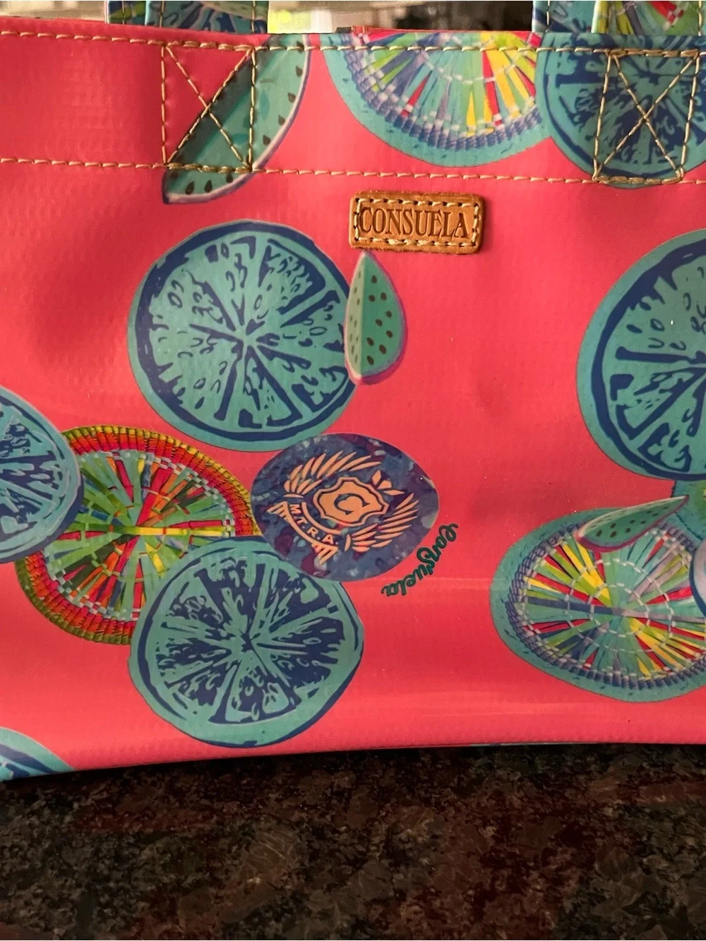Consuela Pink Citrus Print Oilcloth Tote - Picture 2 of 6